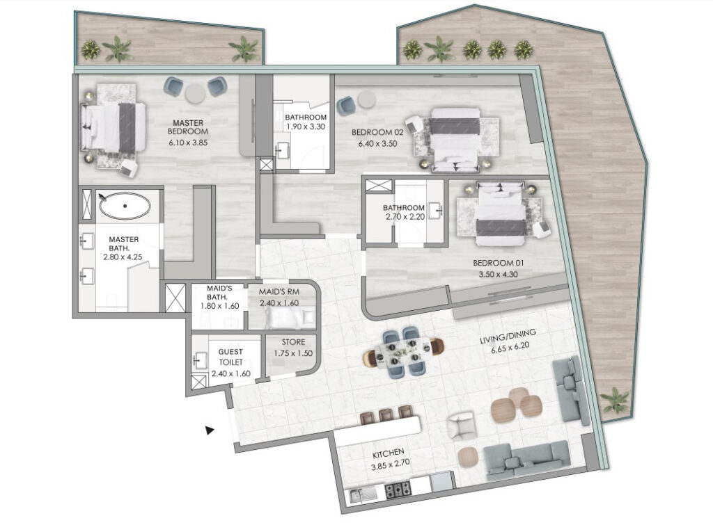 3 bedrooms in Habtoor Grand Residences