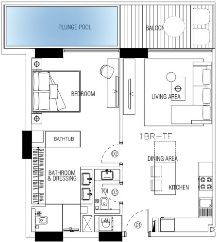 1 bedroom в Sky Suites