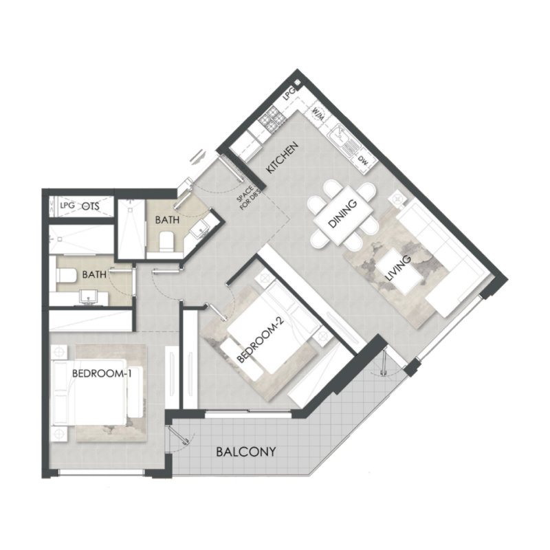 2 bedrooms в Alba Residence
