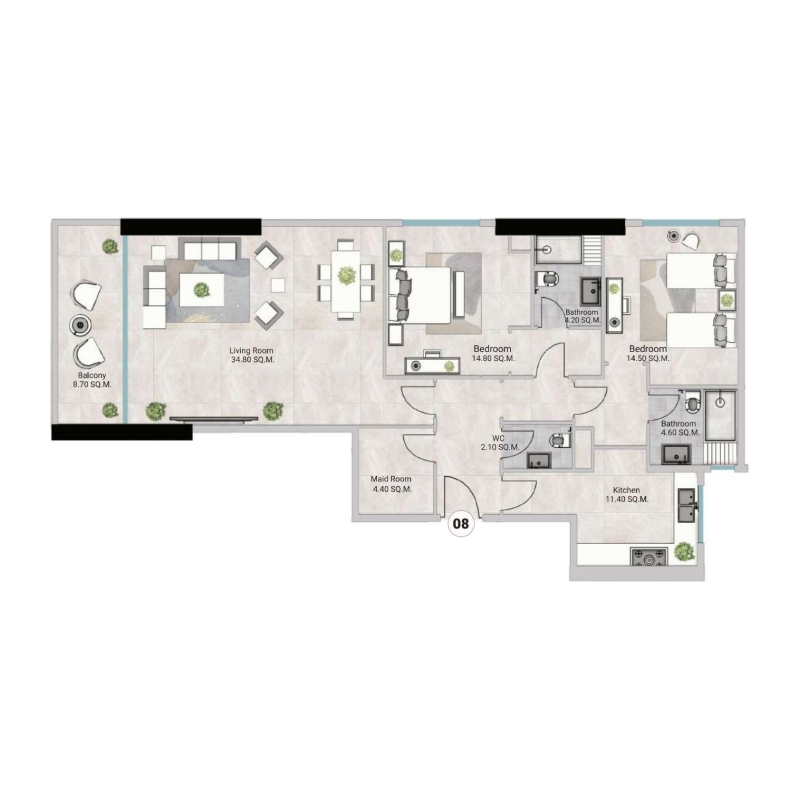 2 bedrooms in Oasis Tower 3
