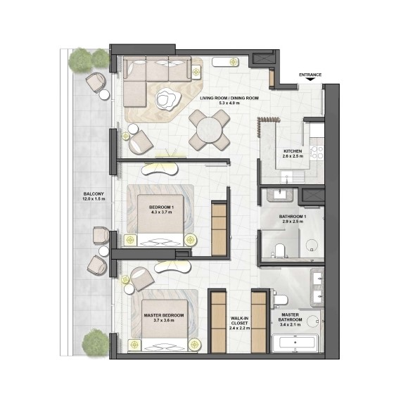 2 bedrooms в Saria