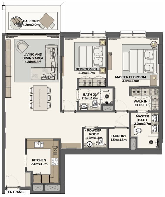 2 bedrooms in Sidr Residences