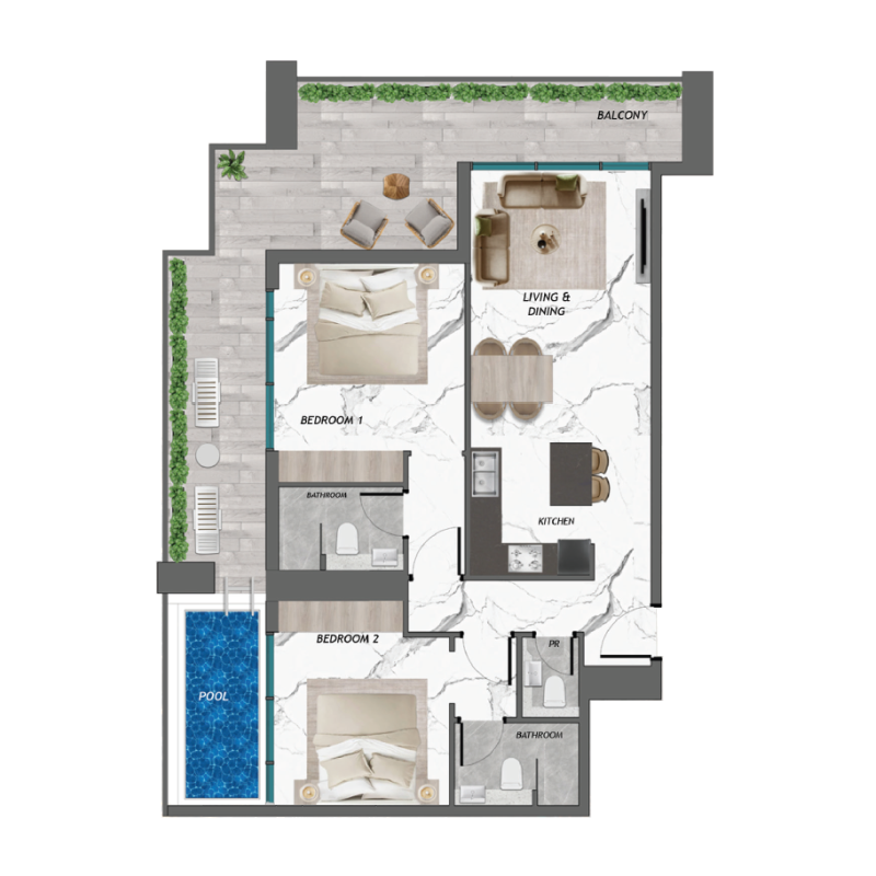 2 bedrooms in Samana Manhattan 2