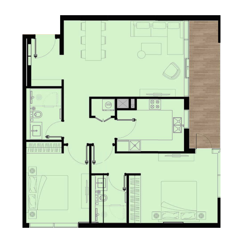 2 bedrooms in One