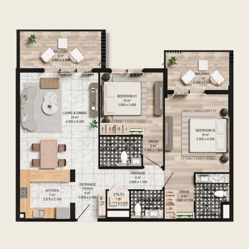 2 bedrooms in Aura Elegance