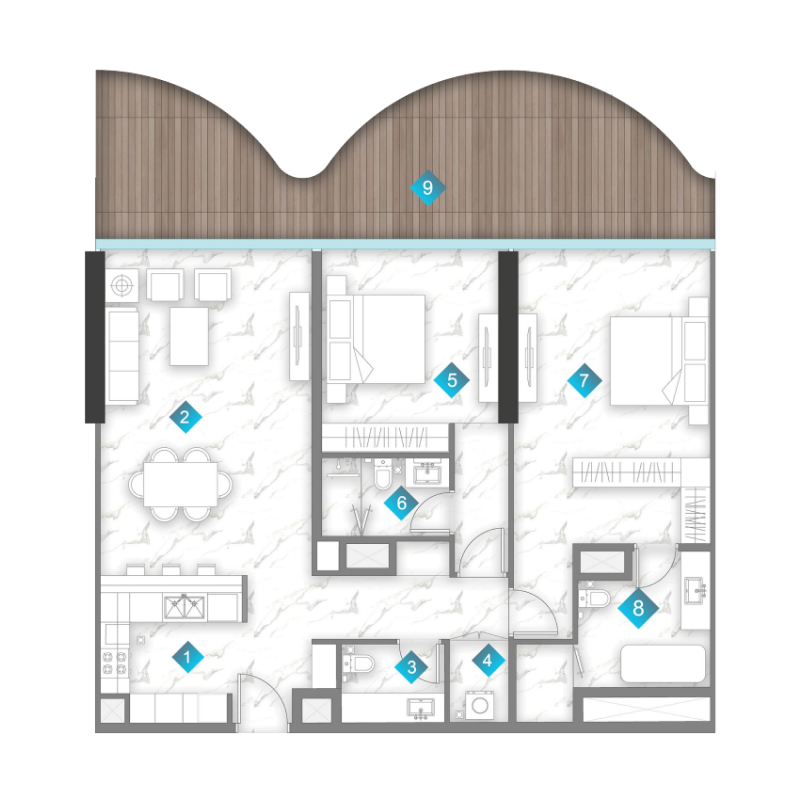 2 bedrooms in Aqua Arc
