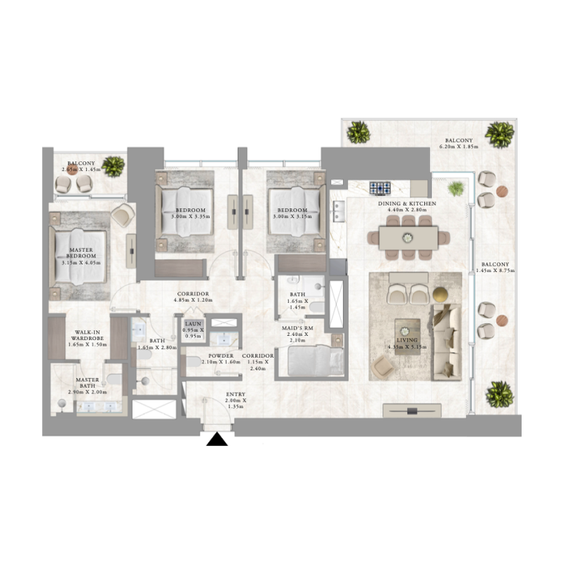 3 bedrooms in Palace Residences Creek Blue