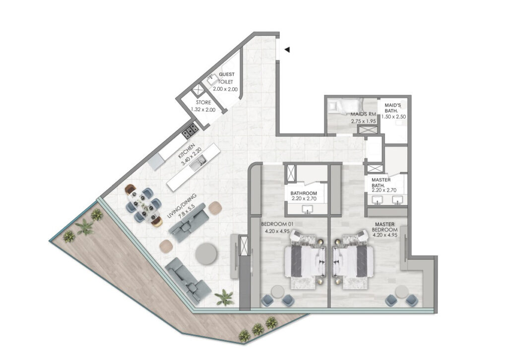 2 bedrooms in Habtoor Grand Residences