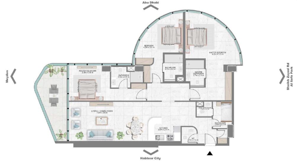 3 bedrooms in Al Habtoor Tower