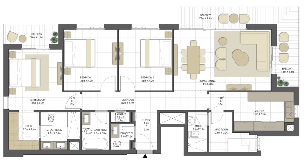 3 bedrooms in Aysha Residences